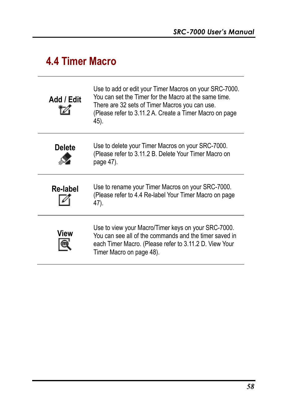 4 timer macro | Sunwave Tech. SRC-7000 User Manual | Page 60 / 75
