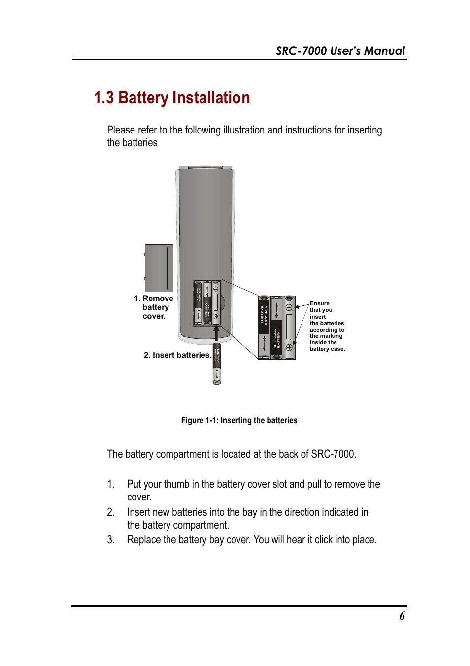 3 battery installation | Sunwave Tech. SRC-7000 User Manual | Page 8 / 75