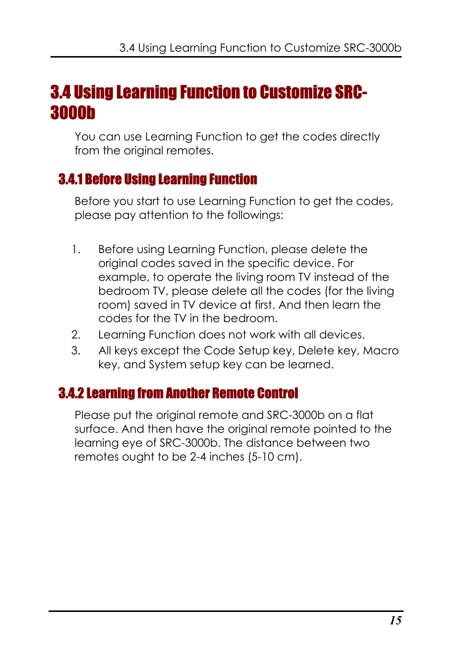 1 before using learning function, 2 learning from another remote control | Sunwave Tech. SRC-3000b User Manual | Page 19 / 42