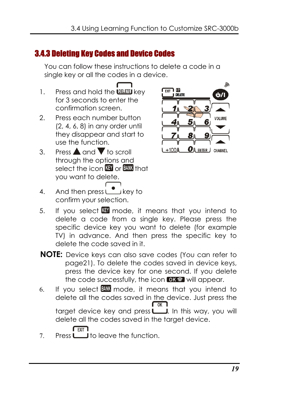 3 deleting key codes and device codes | Sunwave Tech. SRC-3000b User Manual | Page 23 / 42