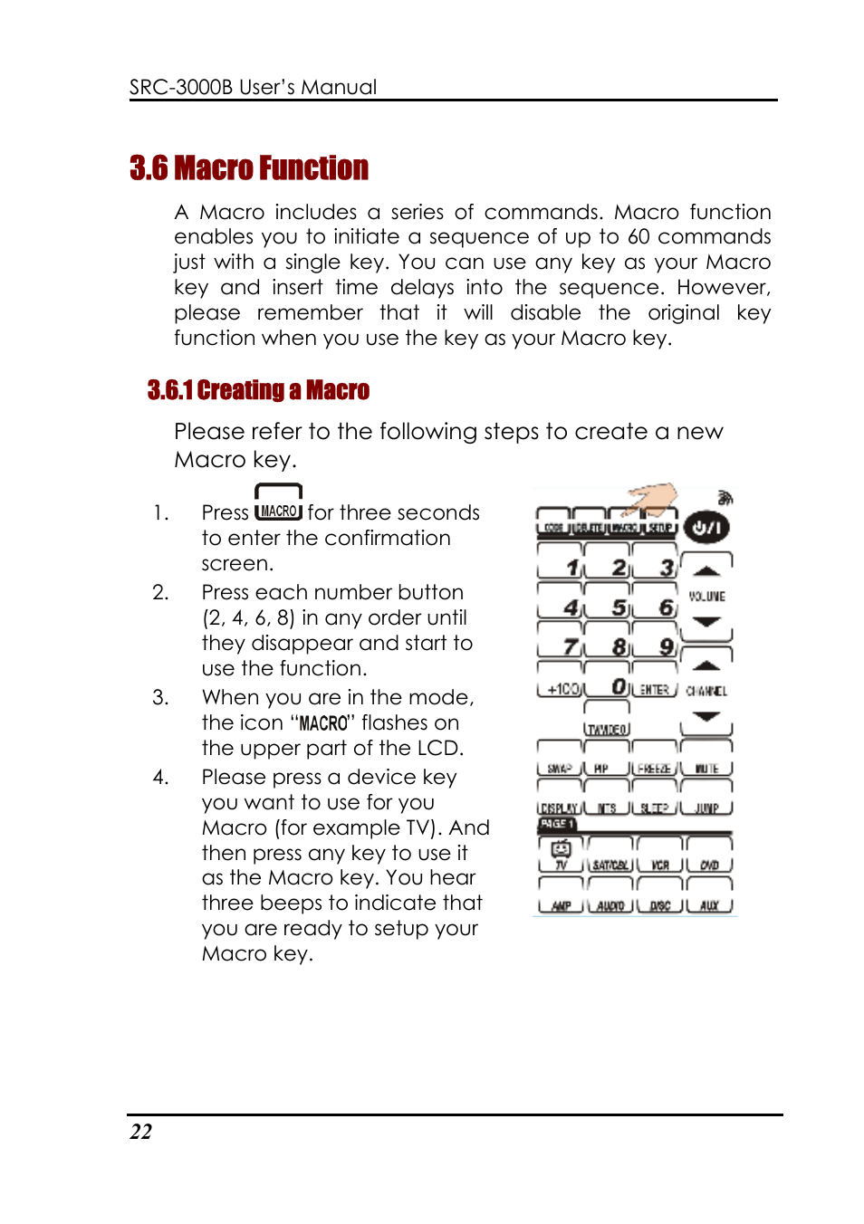 6 macro function, 1 creating a macro | Sunwave Tech. SRC-3000b User Manual | Page 26 / 42