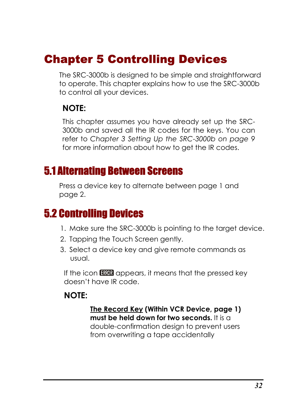 Chapter 5 controlling devices, 1 alternating between screens, 2 controlling devices | Sunwave Tech. SRC-3000b User Manual | Page 36 / 42