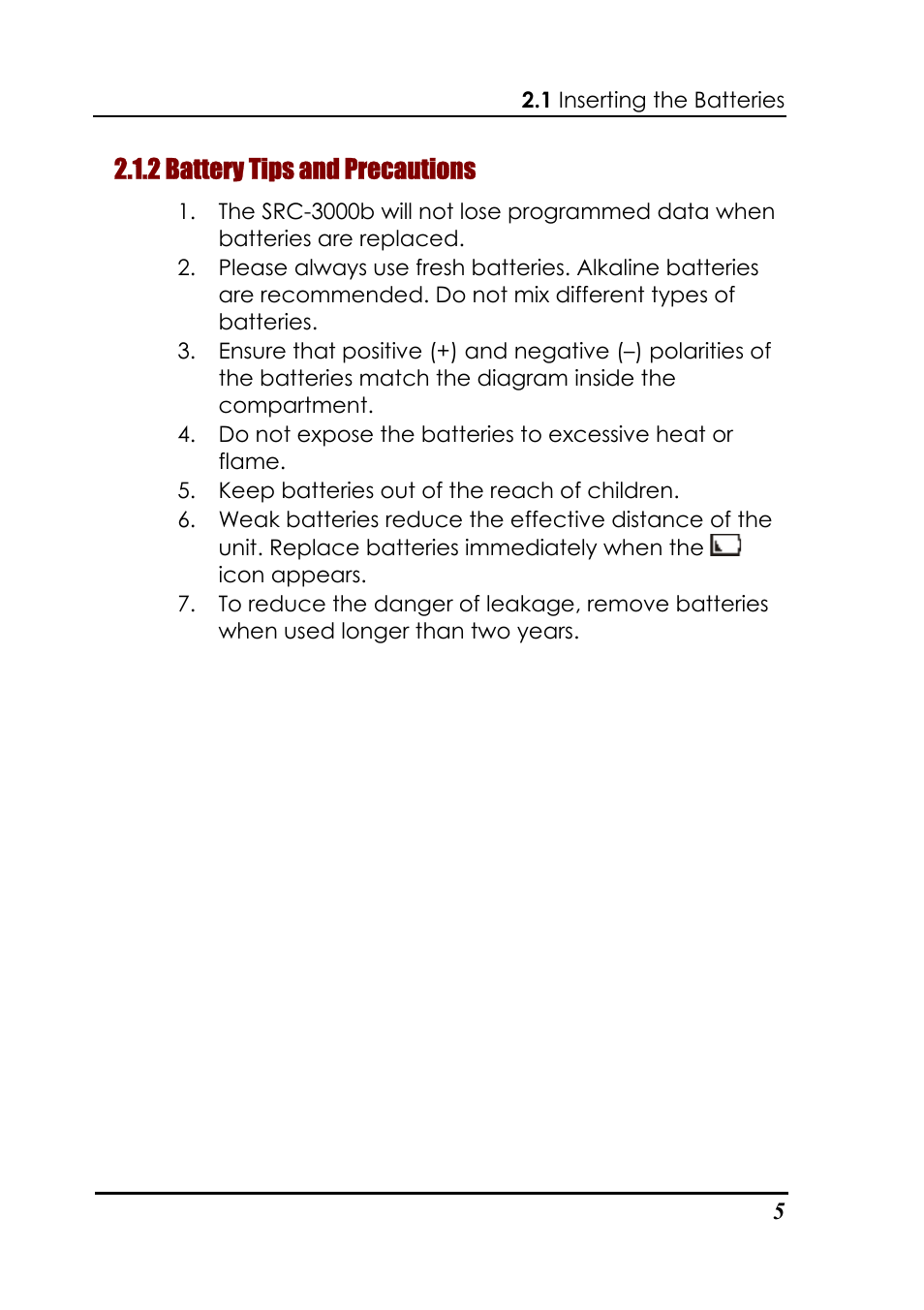 2 battery tips and precautions | Sunwave Tech. SRC-3000b User Manual | Page 9 / 42