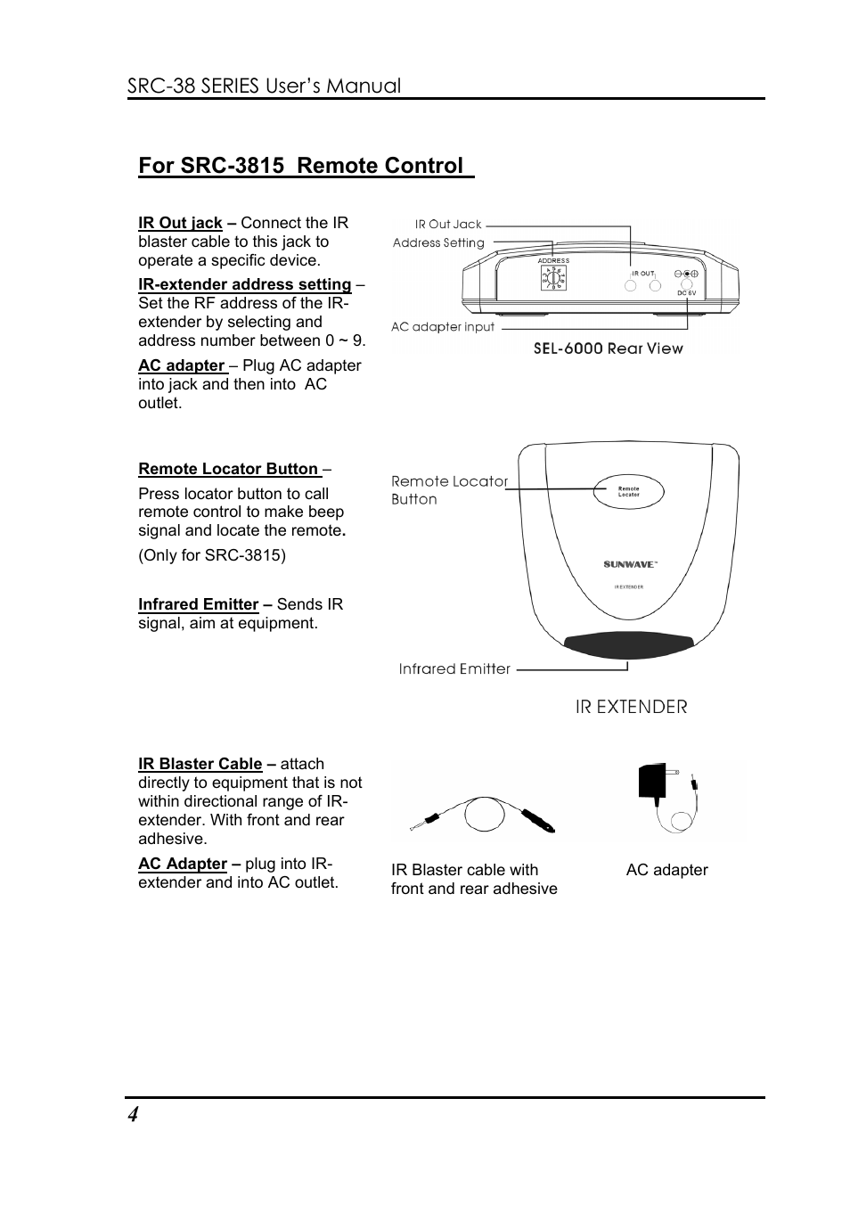 For src-3815 remote control | Sunwave Tech. 3815 User Manual | Page 10 / 58