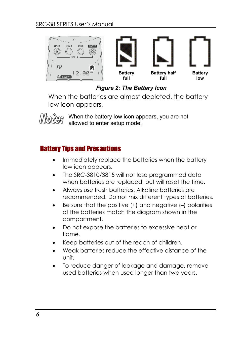 Battery tips and precautions | Sunwave Tech. 3815 User Manual | Page 12 / 58