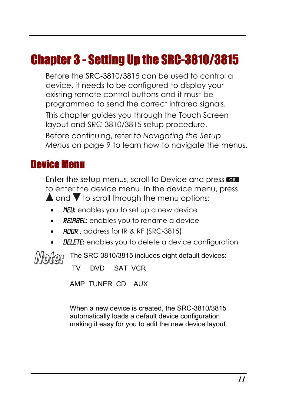 Device menu | Sunwave Tech. 3815 User Manual | Page 17 / 58