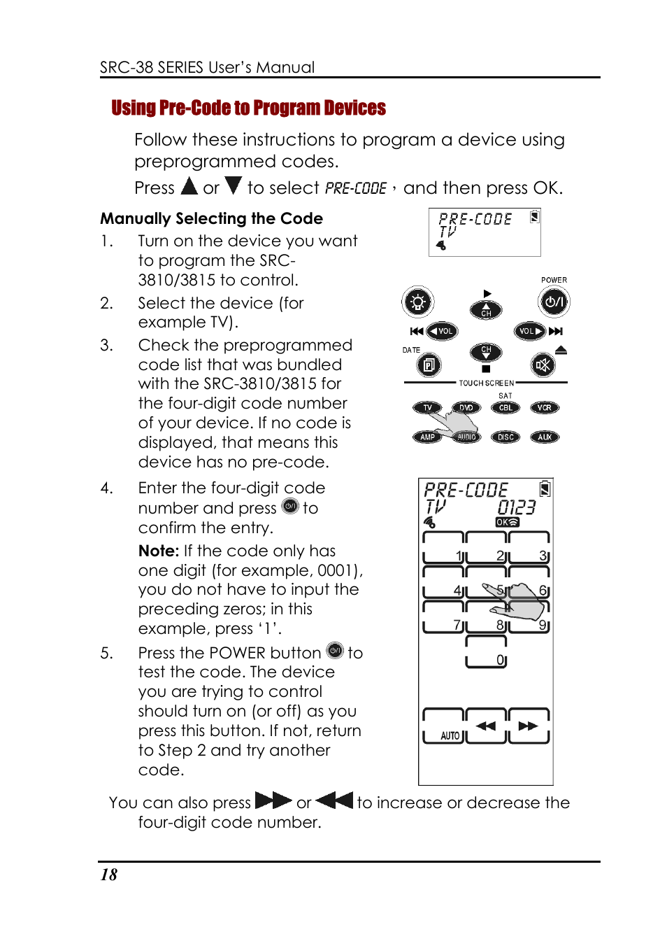 Using pre-code to program devices | Sunwave Tech. 3815 User Manual | Page 24 / 58