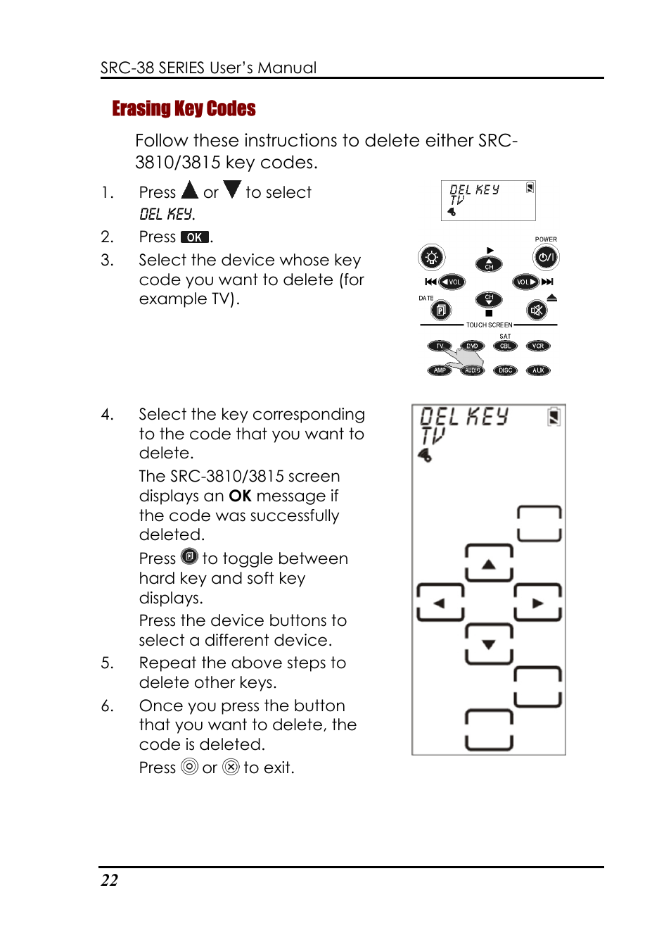 Erasing key codes | Sunwave Tech. 3815 User Manual | Page 28 / 58