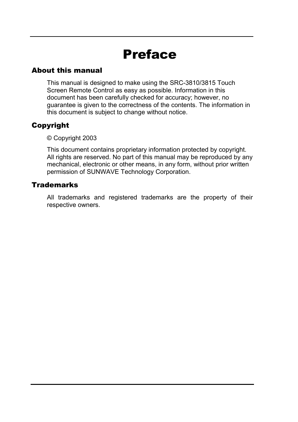 Preface | Sunwave Tech. 3815 User Manual | Page 3 / 58