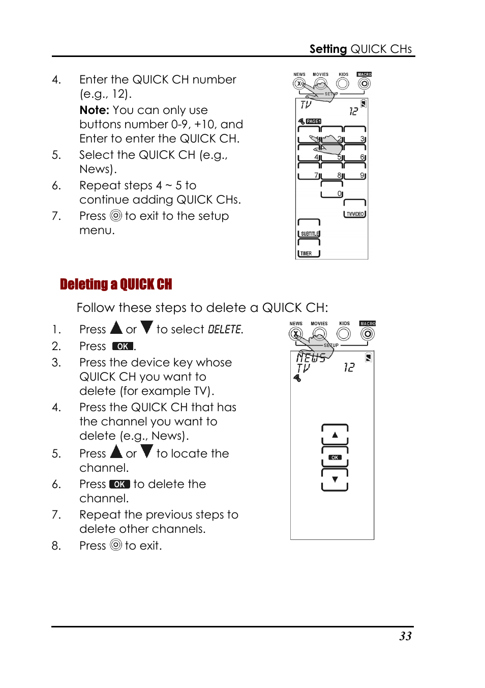 Deleting a quick ch | Sunwave Tech. 3815 User Manual | Page 39 / 58