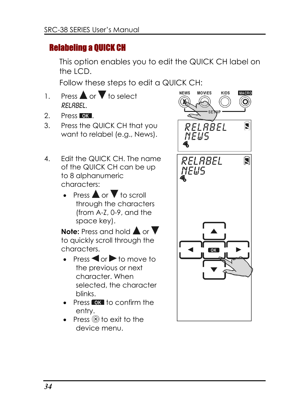 Relabeling a quick ch | Sunwave Tech. 3815 User Manual | Page 40 / 58