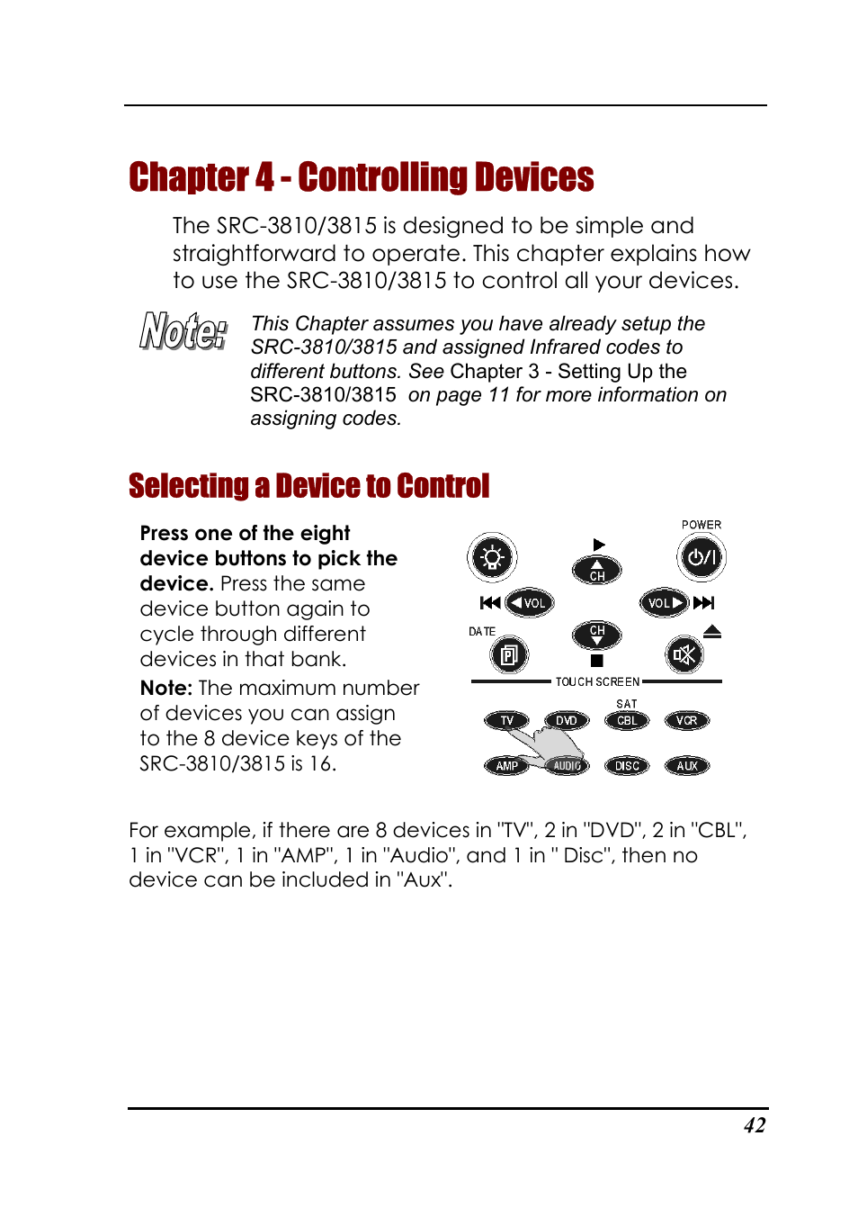 Chapter 4 - controlling devices, Selecting a device to control | Sunwave Tech. 3815 User Manual | Page 48 / 58