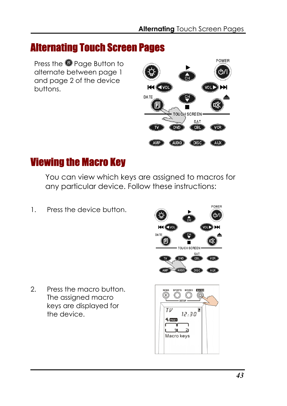 Alternating touch screen pages, Viewing the macro key | Sunwave Tech. 3815 User Manual | Page 49 / 58