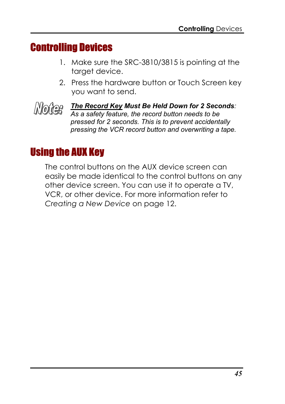 Controlling devices, Using the aux key | Sunwave Tech. 3815 User Manual | Page 51 / 58