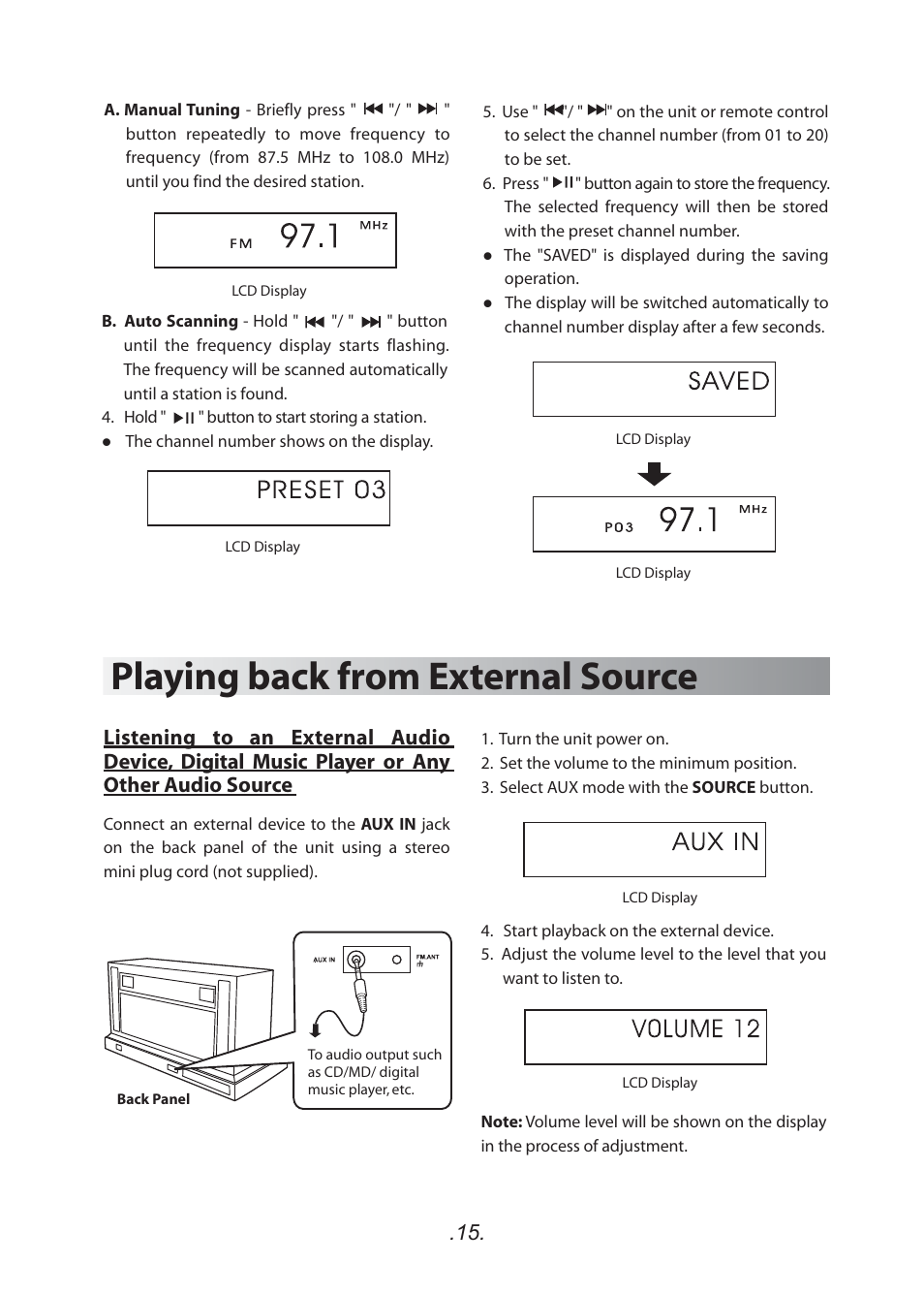 Playing back from external source | SoundFreaq SFQ-01 User Manual | Page 16 / 20