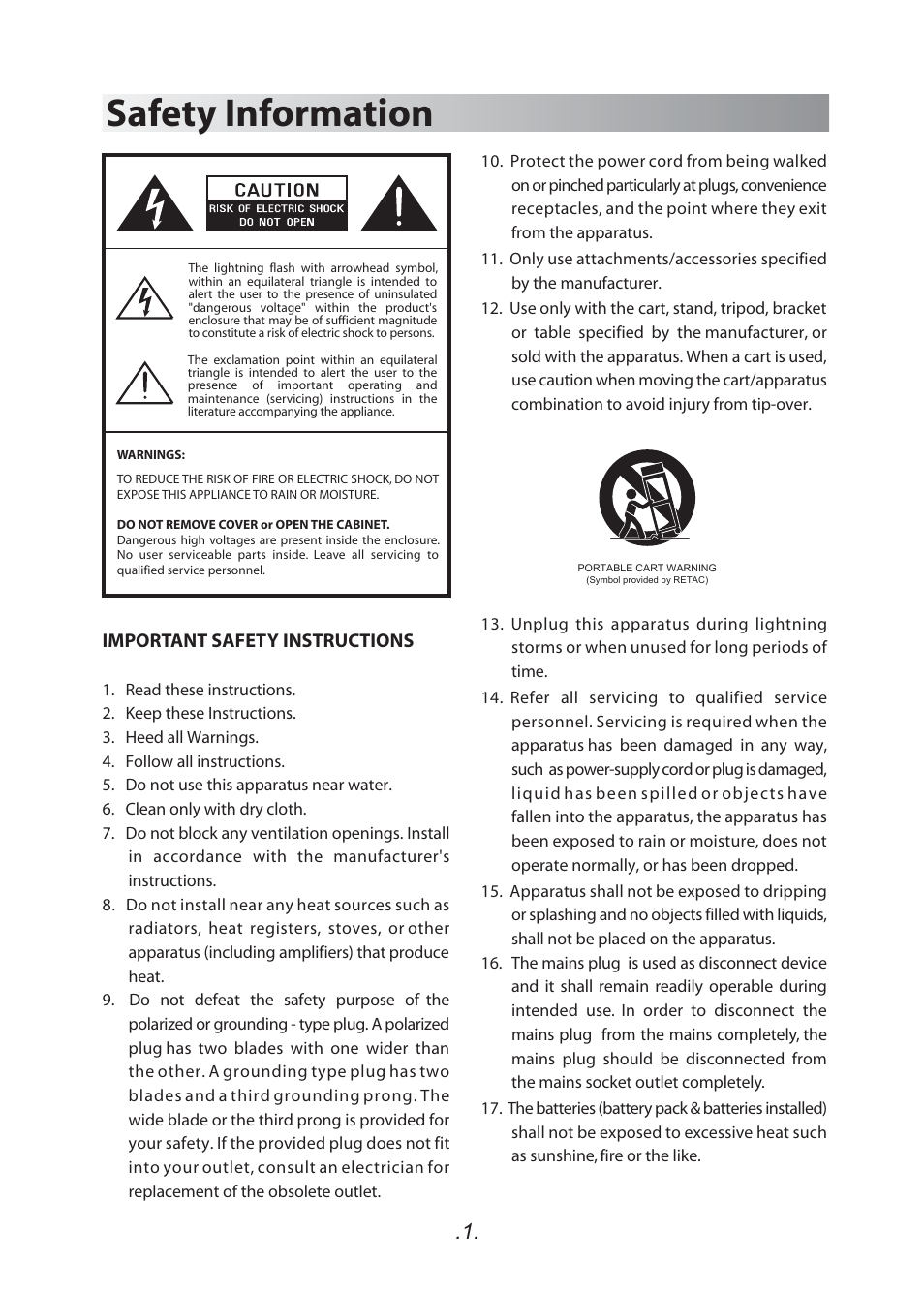 Safety information, Important safety instructions | SoundFreaq SFQ-01 User Manual | Page 2 / 20