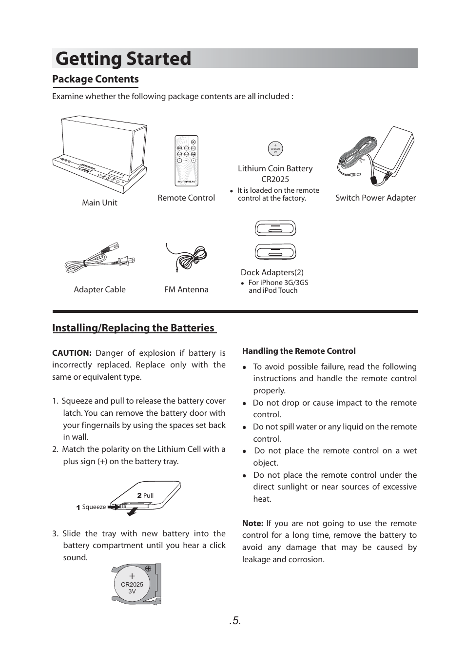 Getting started, Package contents, Installing/replacing the batteries | SoundFreaq SFQ-01 User Manual | Page 6 / 20