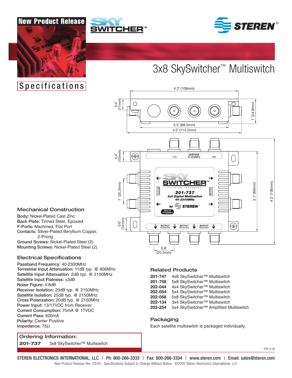 3x8 skyswitcher, Multiswitch, New product release | Steren 201737 User Manual | Page 2 / 2