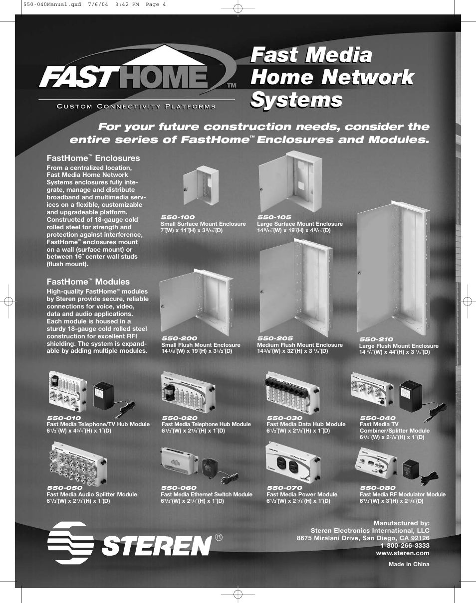 Fast media home network systems, Enclosures and modules, Fasthome | Enclosures, Modules | Steren 550-040 User Manual | Page 4 / 4