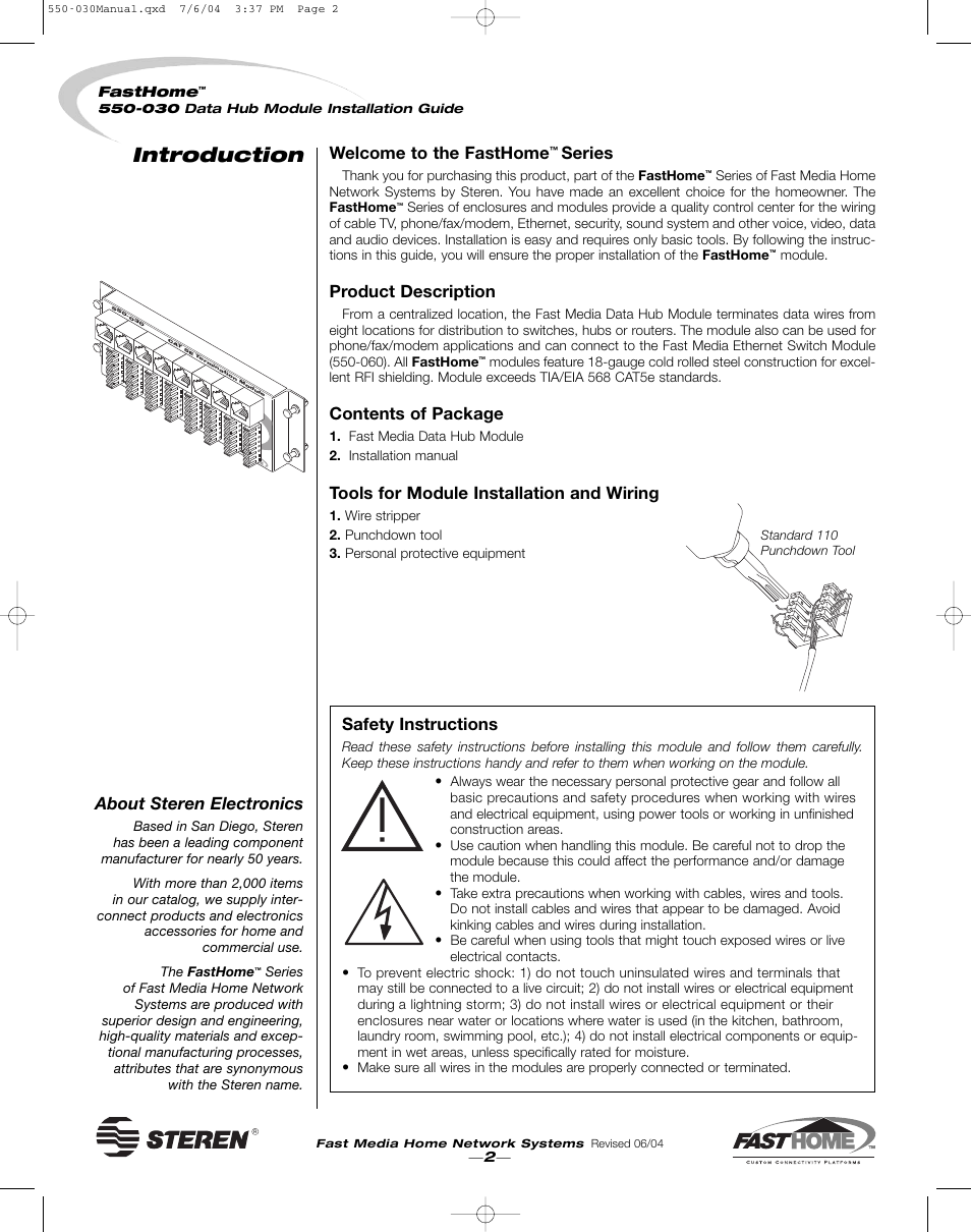 Introduction, Welcome to the fasthome, Series | Product description, Contents of package, Tools for module installation and wiring, About steren electronics, Safety instructions | Steren 550-030 User Manual | Page 2 / 4