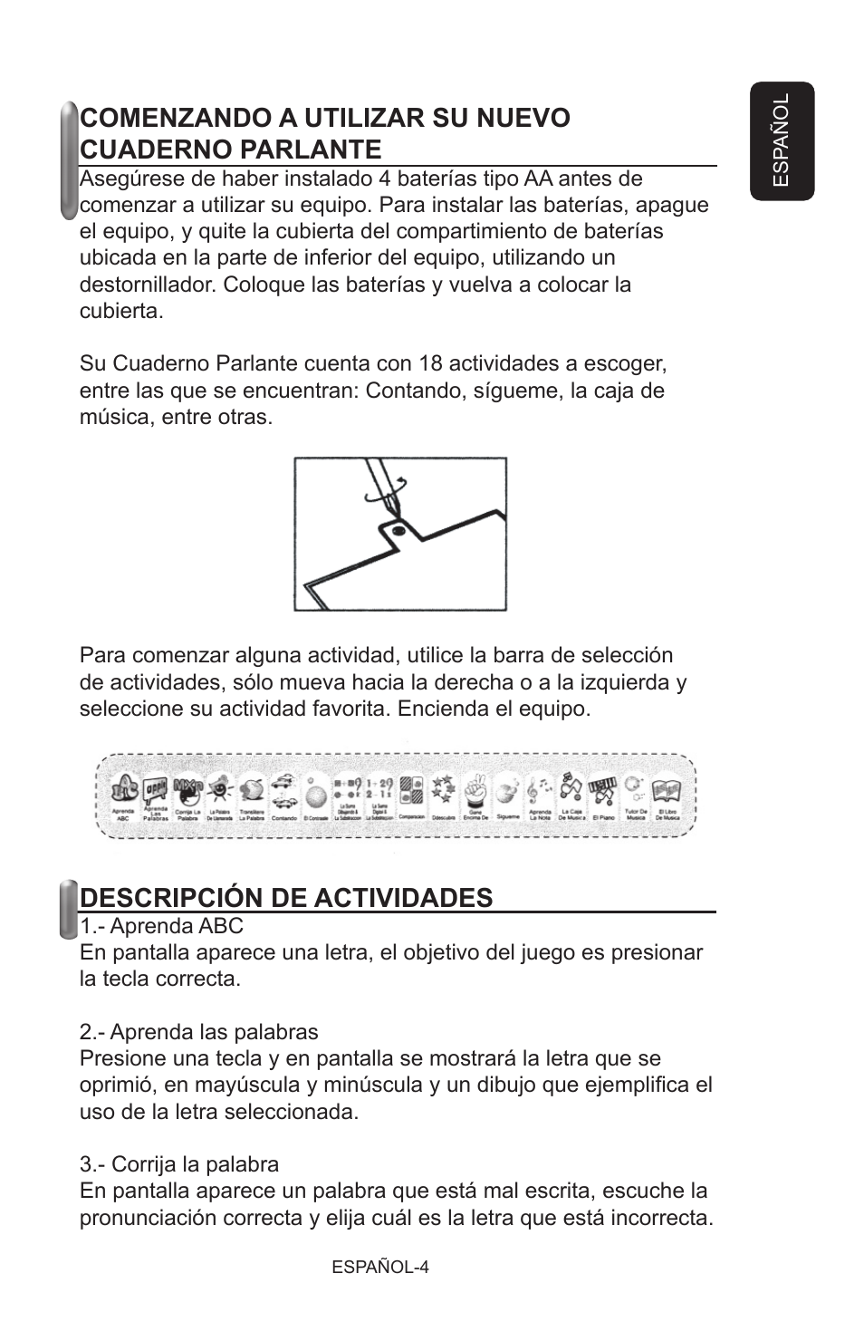 Comenzando a utilizar su nuevo cuaderno parlante, Descripción de actividades | Steren Talking Notebook User Manual | Page 11 / 16