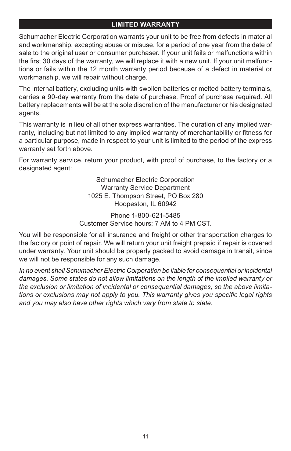 Schumacher 00-99-000659 User Manual | Page 11 / 12