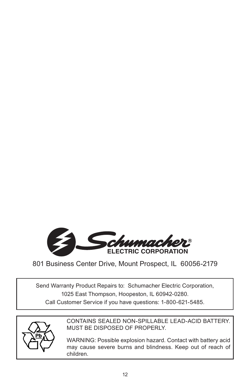 Schumacher 00-99-000659 User Manual | Page 12 / 12