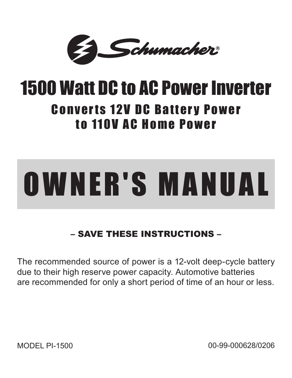 Schumacher PI-1500 User Manual | 18 pages