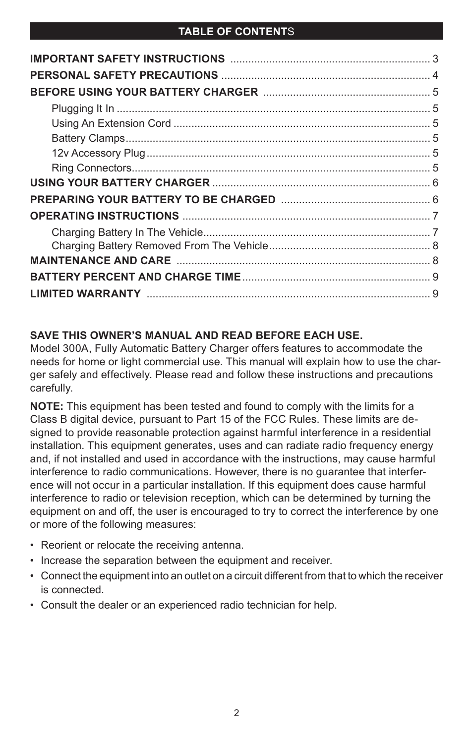 Schumacher SPEEDCHARGE 300A User Manual | Page 2 / 10
