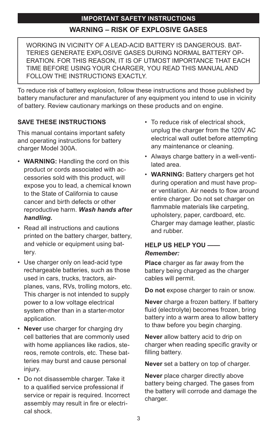 Schumacher SPEEDCHARGE 300A User Manual | Page 3 / 10