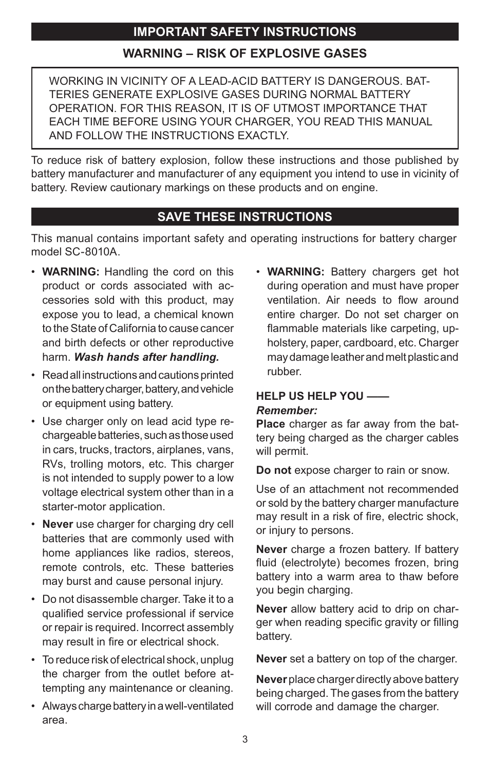 Schumacher SC-8010A User Manual | Page 3 / 32