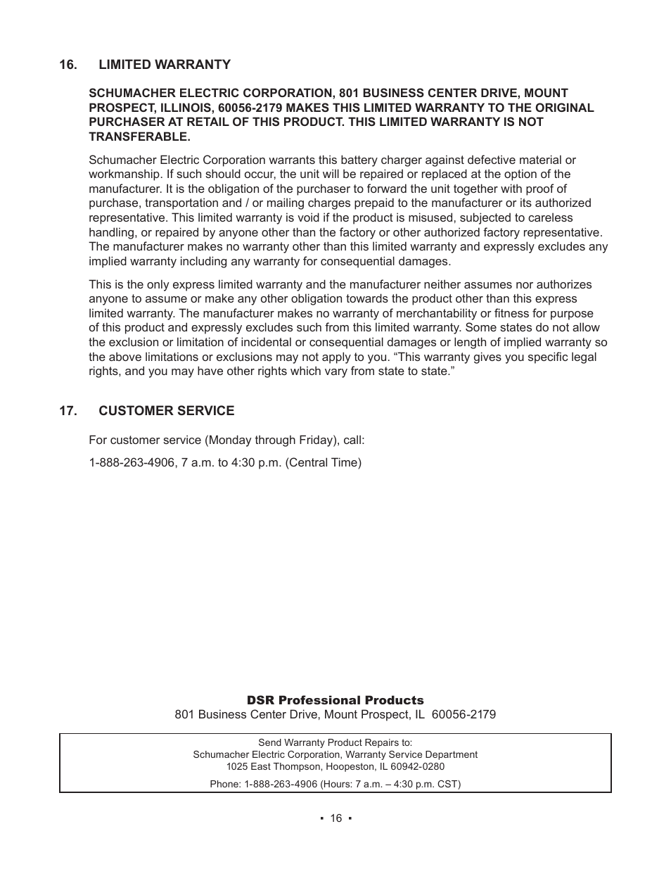 Schumacher 00-99-000207 User Manual | Page 16 / 52