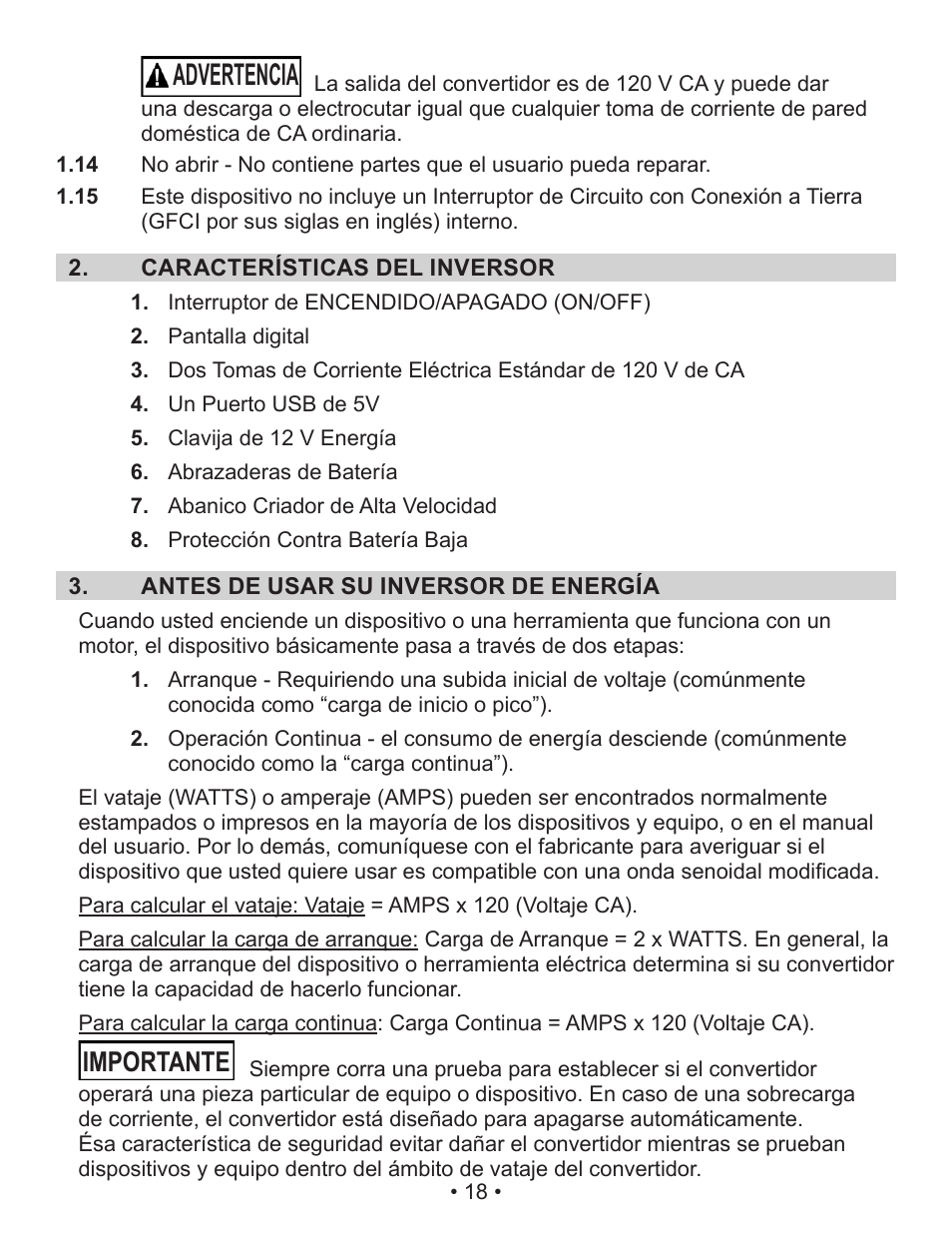 Advertencia, Importante | Schumacher XI41DU User Manual | Page 21 / 32