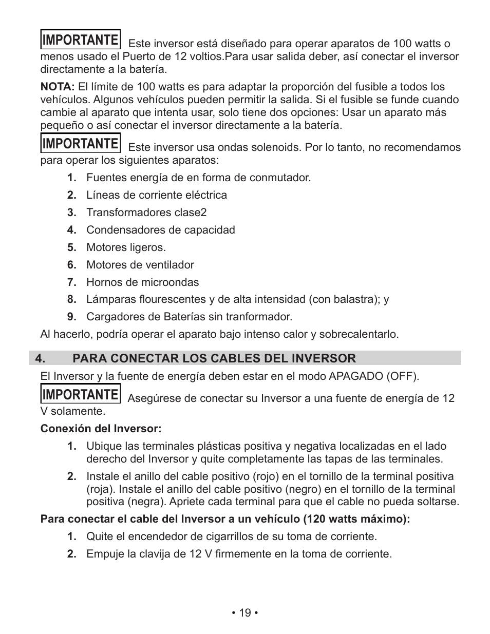 Importante | Schumacher XI41DU User Manual | Page 22 / 32
