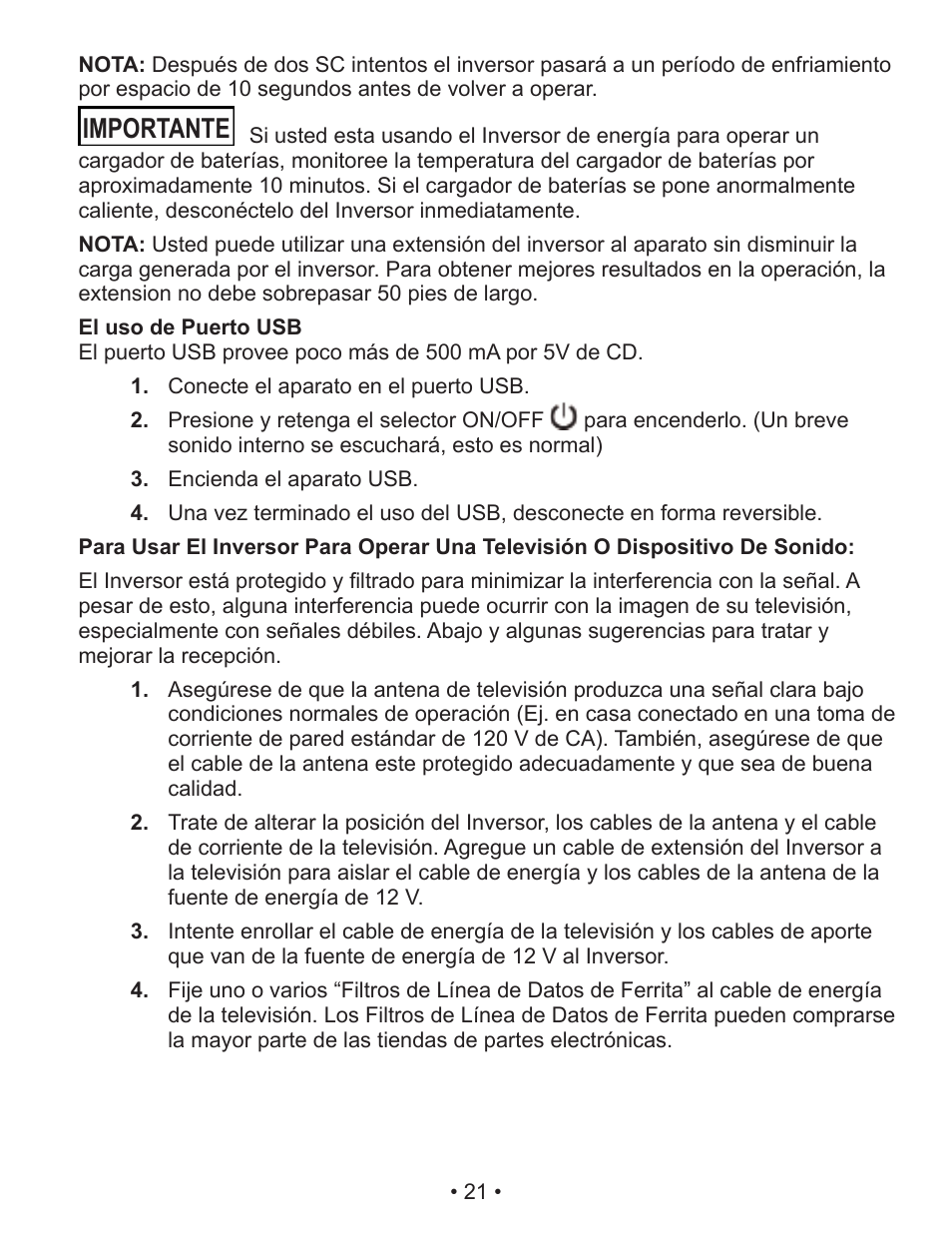 Importante | Schumacher XI41DU User Manual | Page 24 / 32