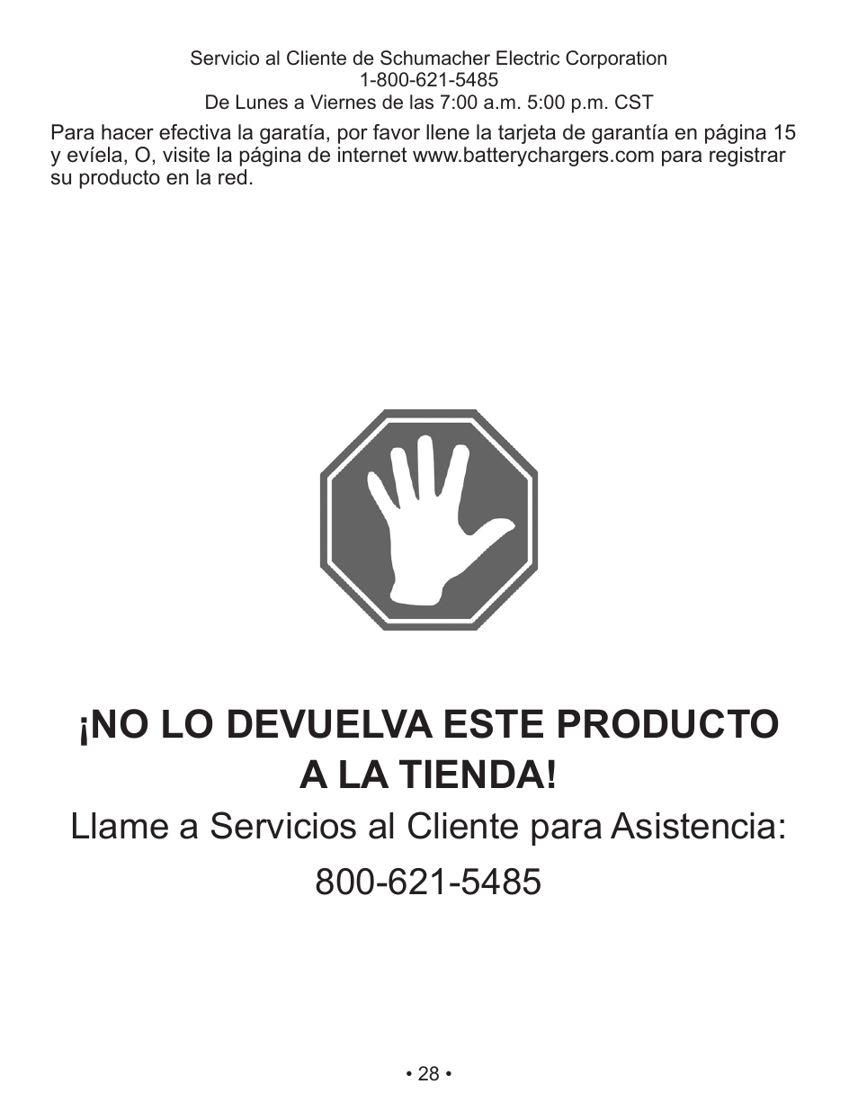 No lo devuelva este producto a la tienda | Schumacher XI41DU User Manual | Page 31 / 32