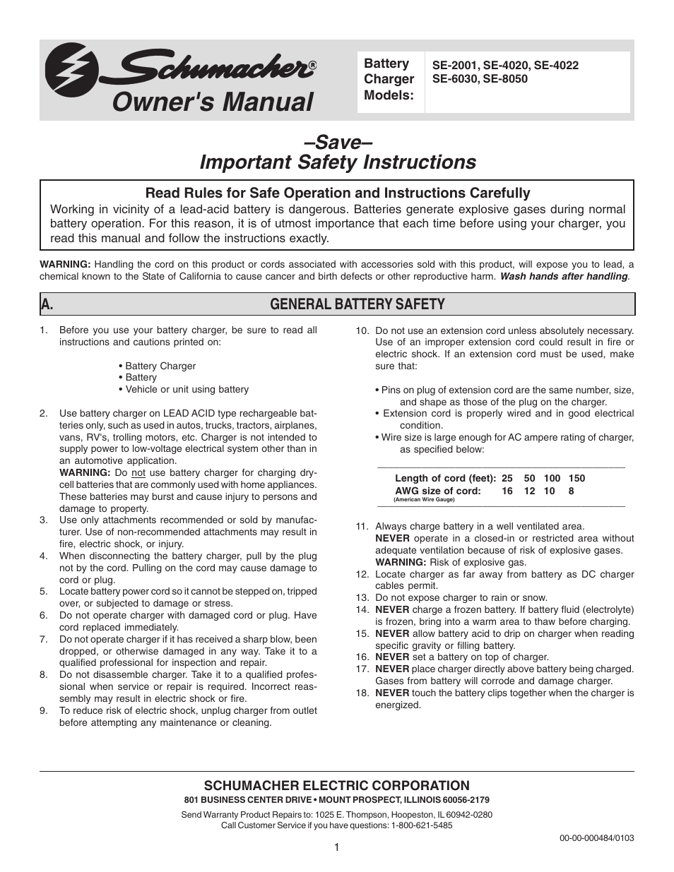 Schumacher SE-4022 SE-6030 User Manual | 8 pages