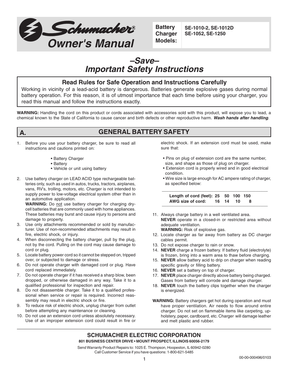 Schumacher SE-1250  EN User Manual | 8 pages