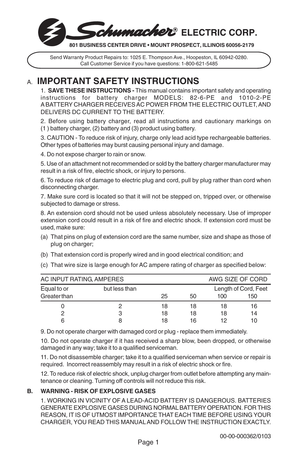 Schumacher 82-6-PE User Manual | 12 pages