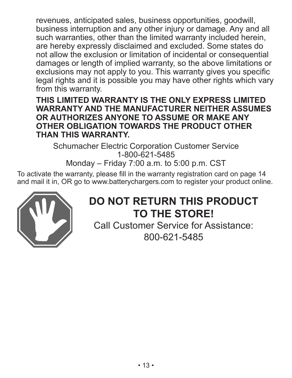Do not return this product to the store | Schumacher XI41DU User Manual | Page 14 / 30