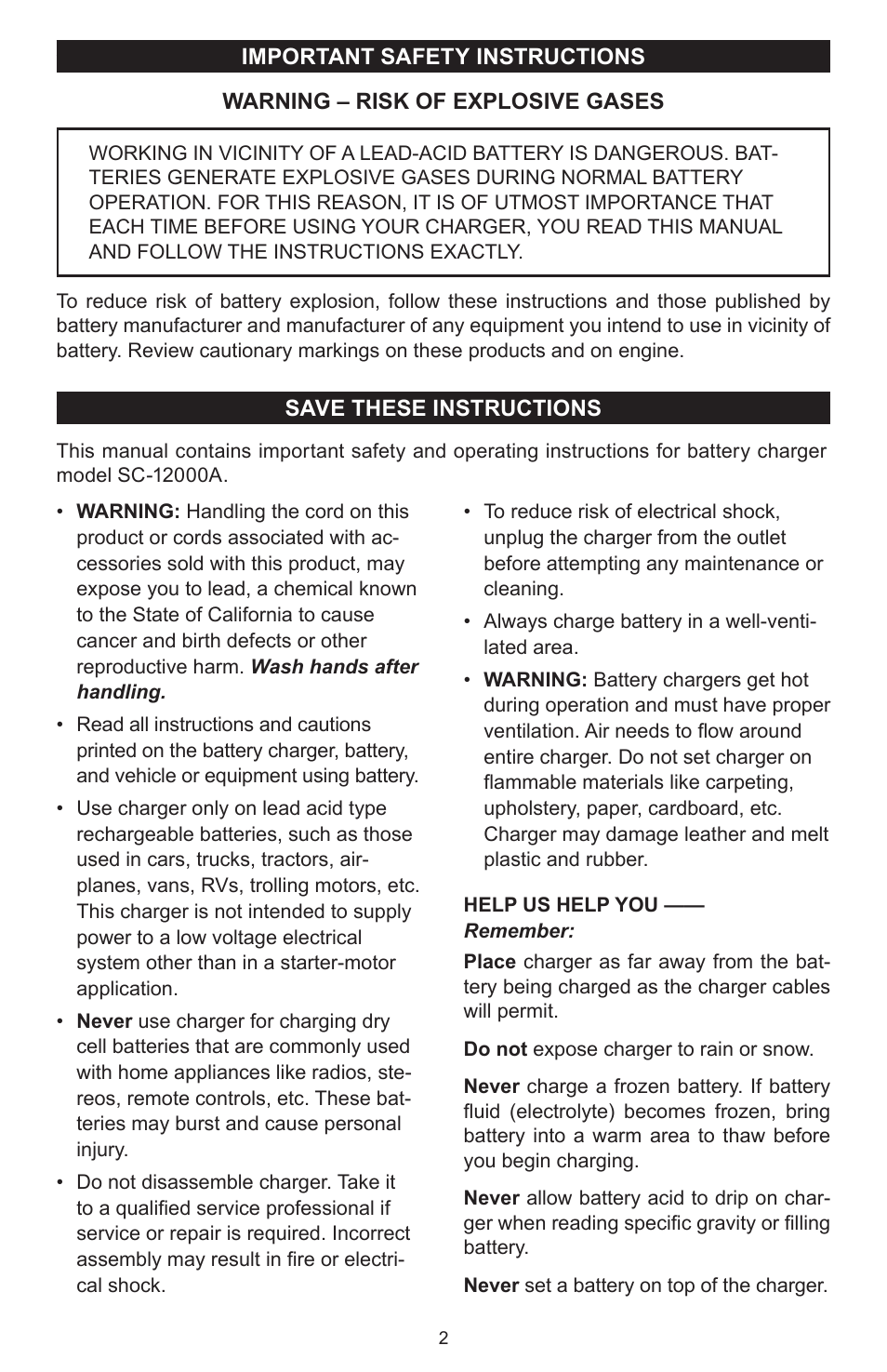 Schumacher SC-12000A User Manual | Page 3 / 32