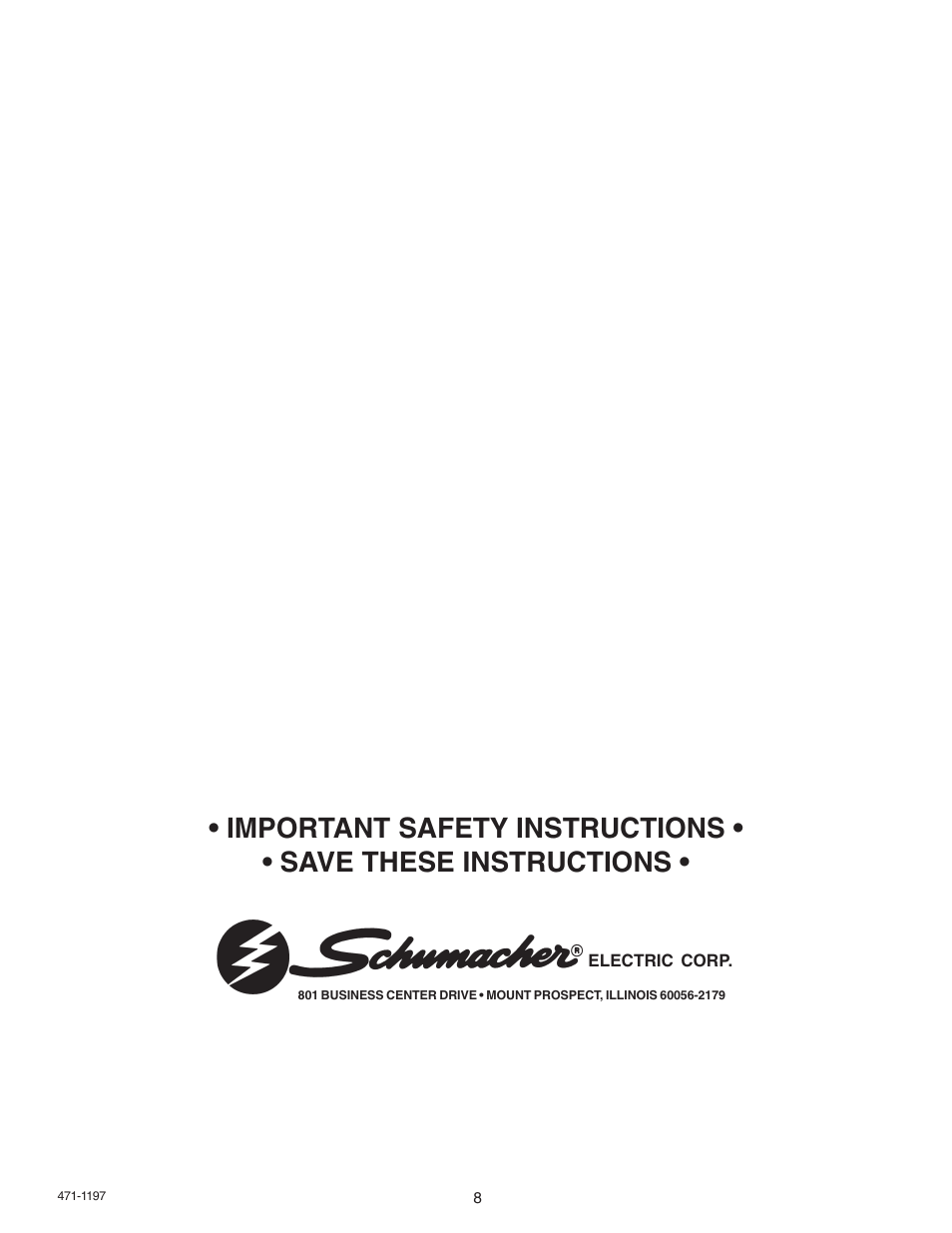 Schumacher 9500A User Manual | Page 8 / 8