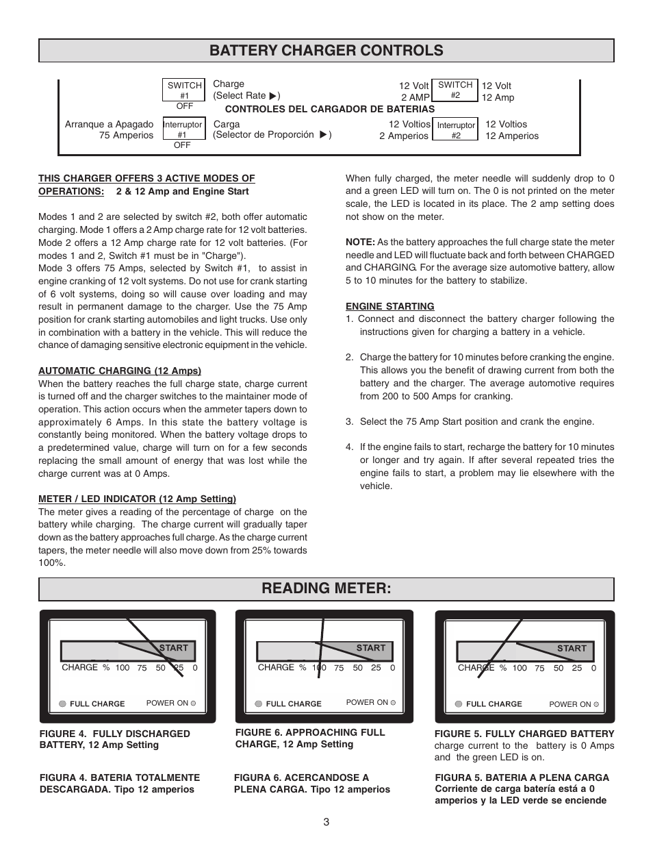 Battery charger controls reading meter | Schumacher 1275A-PE User Manual | Page 3 / 8