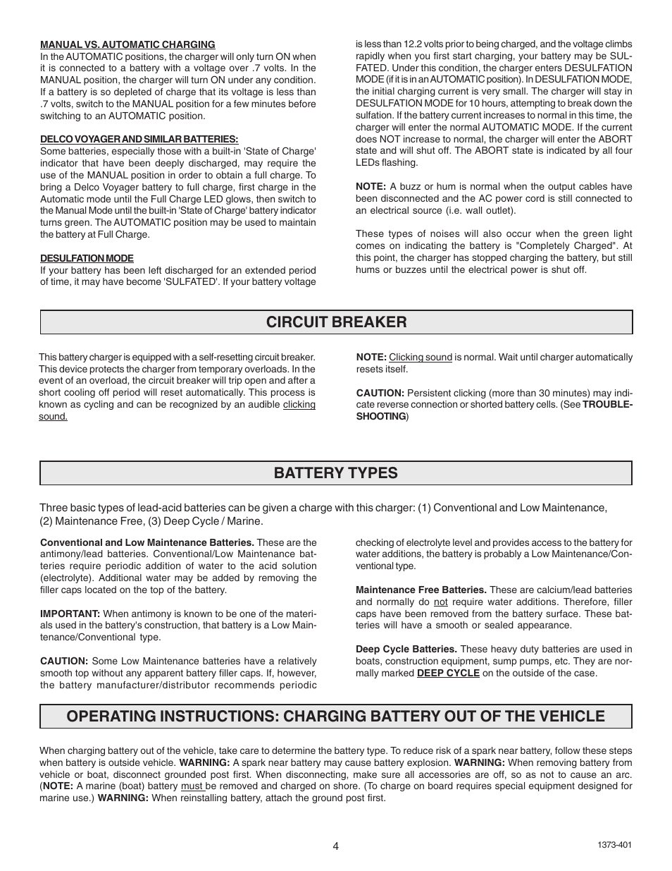 Circuit breaker battery types | Schumacher 9275A-PE User Manual | Page 4 / 16