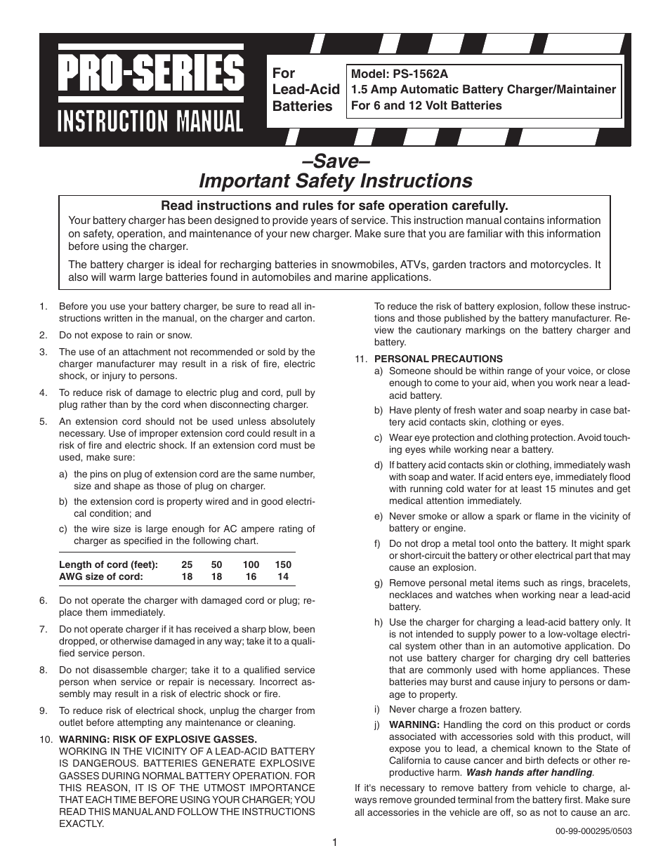 Schumacher PS-1562A User Manual | 8 pages