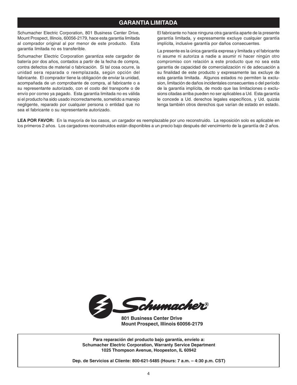 Garantia limitada | Schumacher PS-1562A User Manual | Page 8 / 8