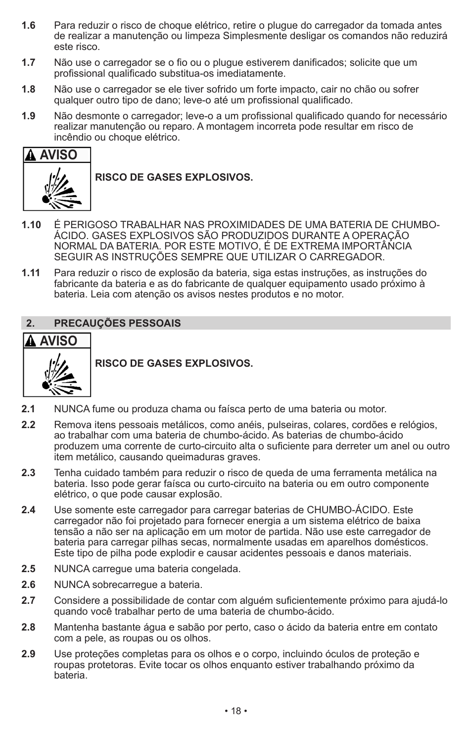 Aviso | Schumacher Manual Battery Charger SWI-1224 User Manual | Page 22 / 49