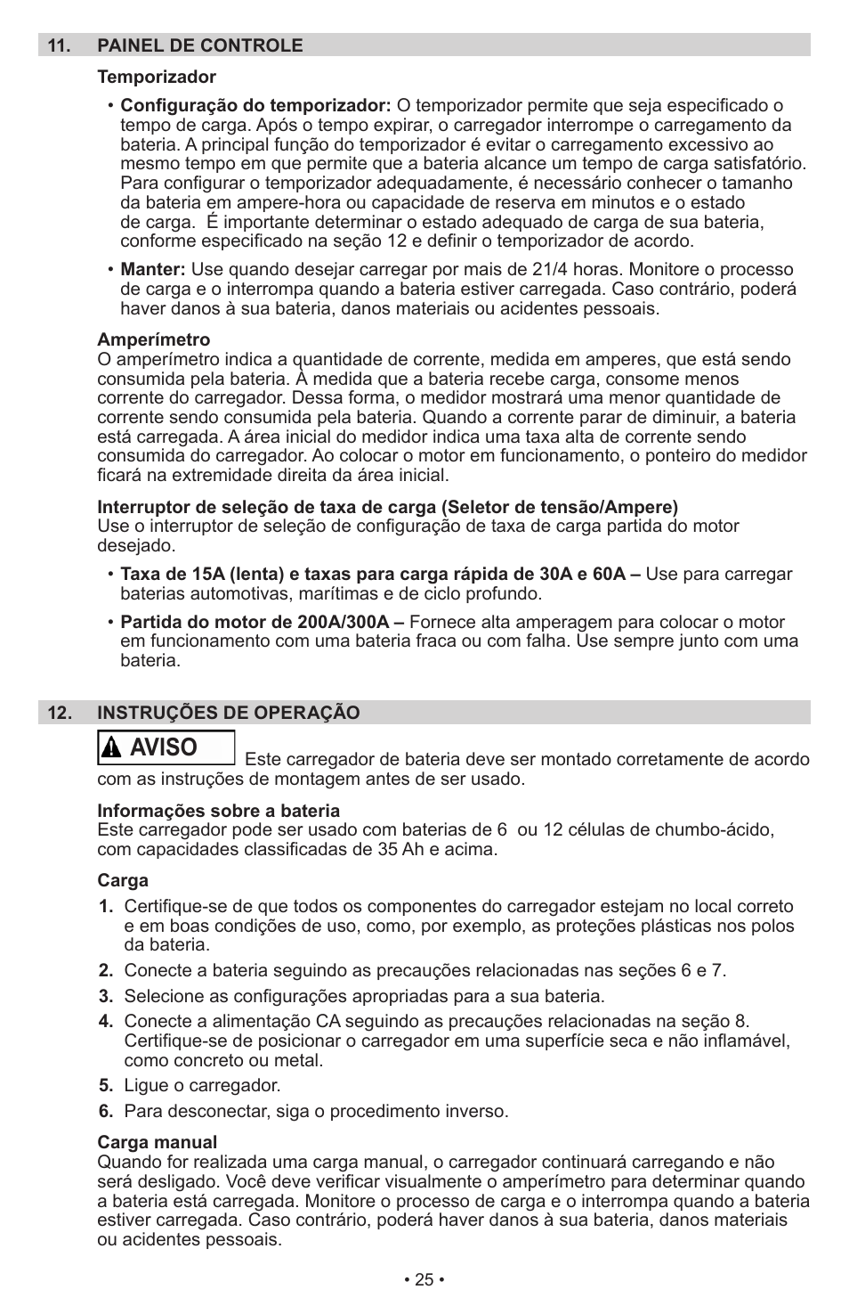 Aviso | Schumacher Manual Battery Charger SWI-1224 User Manual | Page 29 / 49