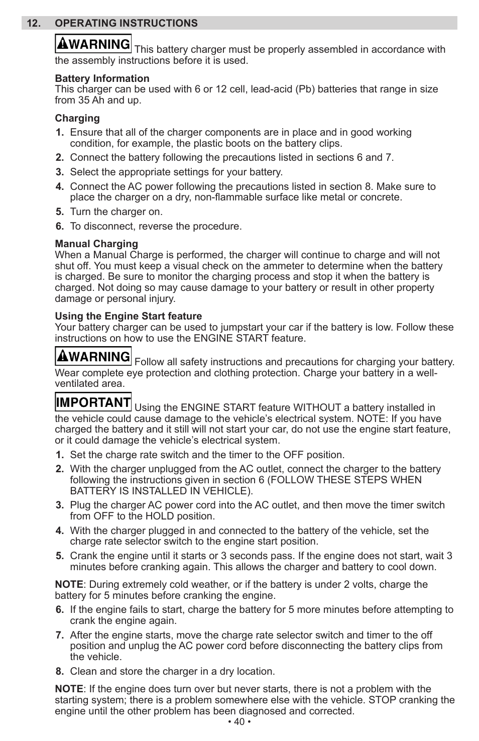 Schumacher Manual Battery Charger SWI-1224 User Manual | Page 44 / 49