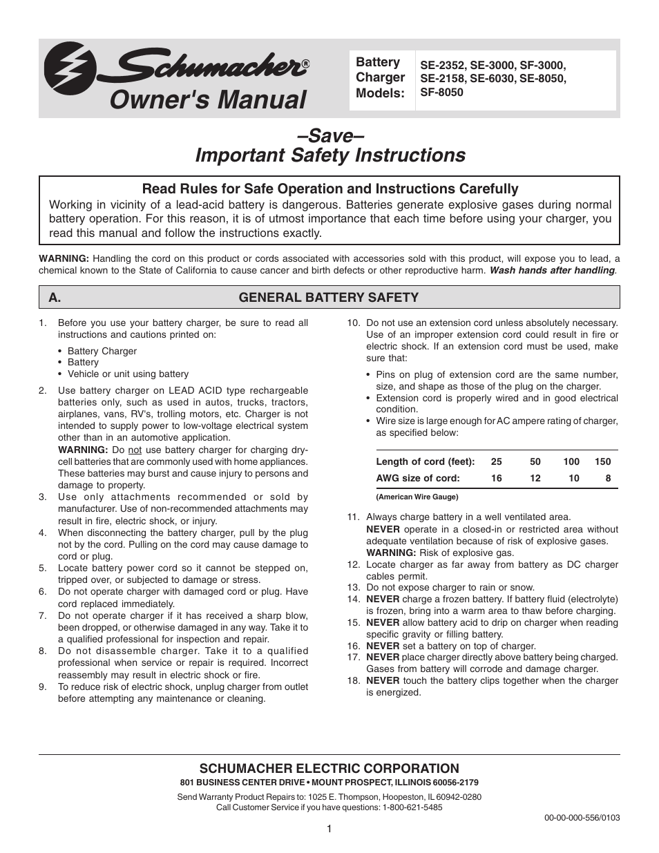 Schumacher SF-3000 User Manual | 8 pages